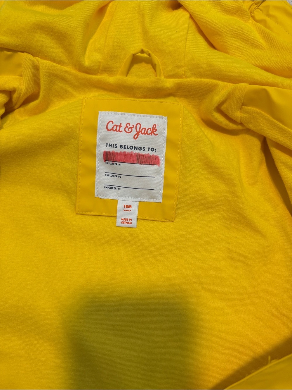 Cat & Jack Yellow Hooded Kids Raincoat with Reflective Stripes - Picture 2 of 4